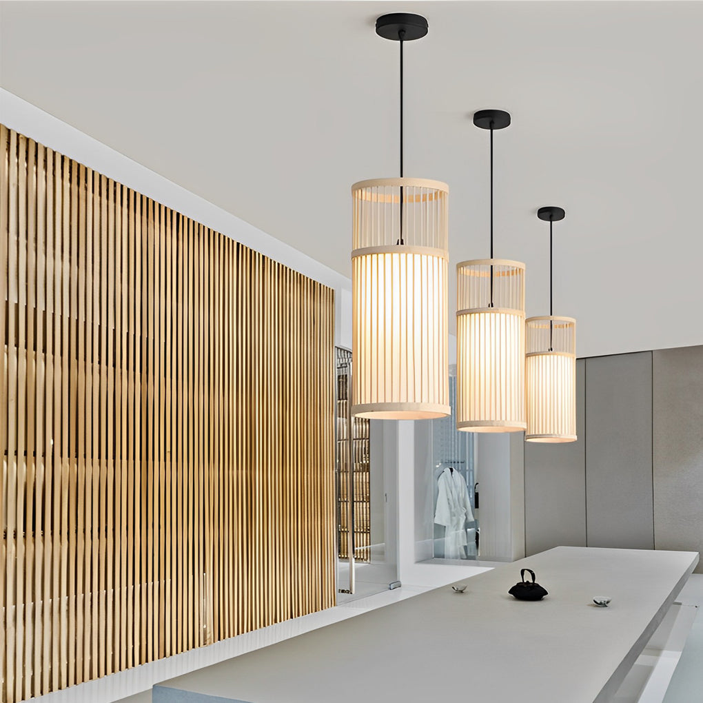 Hand Woven Bamboo LED Pendant Light Retro Modern Minimalist Ceiling Hanging Lamp for Dining Room