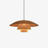 Hand Woven Rattan Hat Shape Pendant Light Boho Wicker Hanging Ceiling Lamp