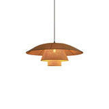 Hand Woven Rattan Hat Shape Pendant Light Boho Wicker Hanging Ceiling Lamp