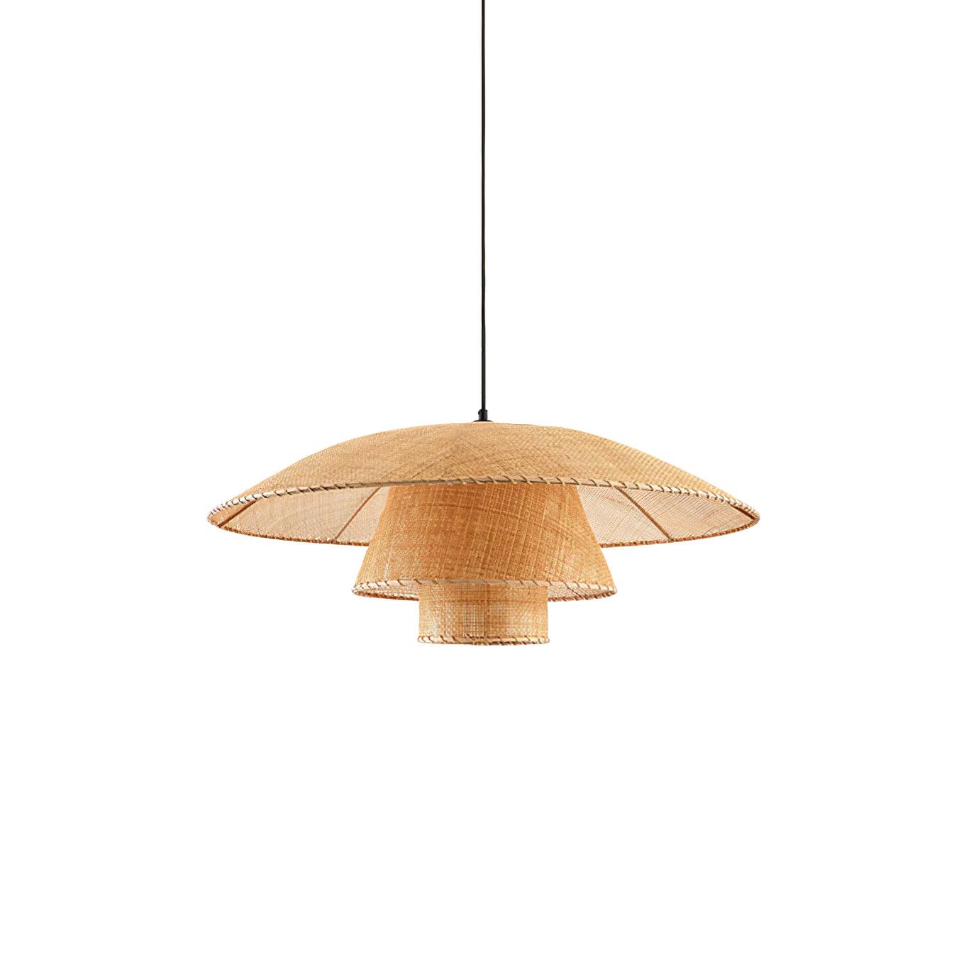 Hand Woven Rattan Hat Shape Pendant Light Boho Wicker Hanging Ceiling Lamp