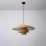 Hand Woven Rattan Hat Shape Pendant Light Boho Wicker Hanging Ceiling Lamp
