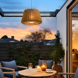 Hand Woven Rattan Outdoor Pendant Light IP65 Waterproof LED Hanging Lamp for Garden Patio and Porch