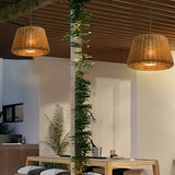 Hand Woven Rattan Outdoor Pendant Light IP65 Waterproof LED Hanging Lamp for Garden Patio and Porch