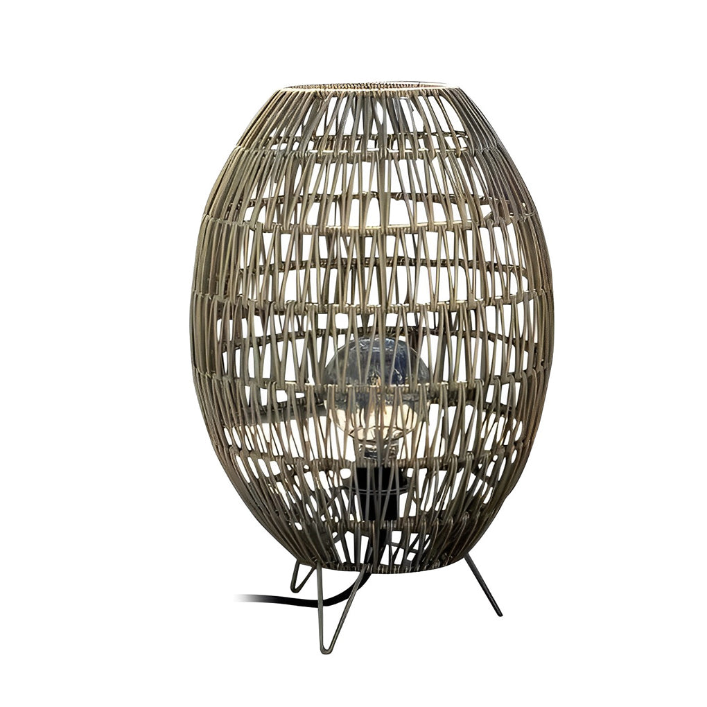 Hand Woven Rattan Oval Cage Outdoor Floor Lamp IP65 Waterproof Garden Patio Light