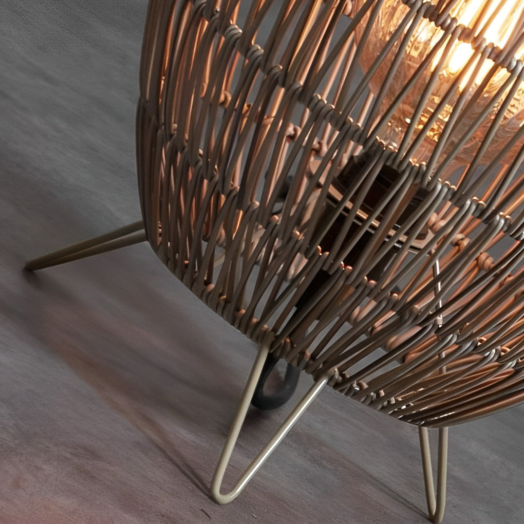 Hand Woven Rattan Oval Cage Outdoor Floor Lamp IP65 Waterproof Garden Patio Light