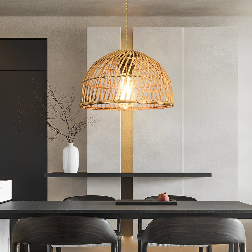 Hand Woven Rattan Pendant Light Natural Bamboo Chandelier for Dining Room and Bedroom