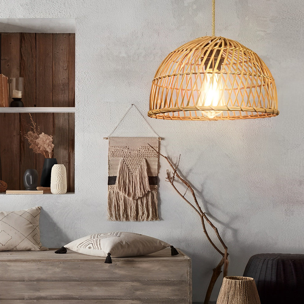 Hand Woven Rattan Pendant Light Natural Bamboo Chandelier for Dining Room and Bedroom