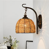 Hand Woven Rattan Sconce Retro Iron Wall Lamp for Bedroom and Living Room Lighting
