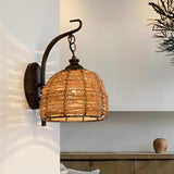 Hand Woven Rattan Sconce Retro Iron Wall Lamp for Bedroom and Living Room Lighting