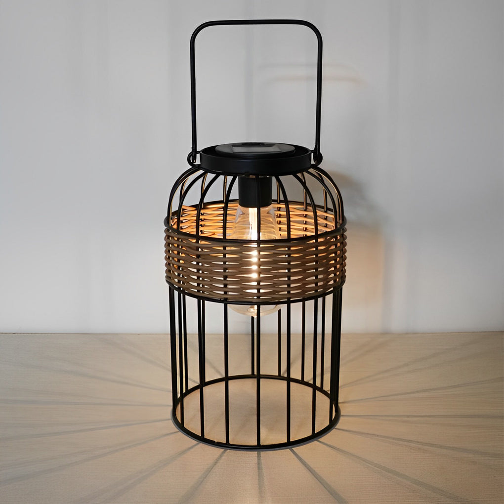 Hand Woven Rattan Solar Lantern Outdoor Waterproof Garden Table Lamp LED Decorative Night Light