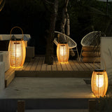 Hand Woven Rattan Solar Outdoor Floor Lamp Decorative IP65 Waterproof Lantern Light