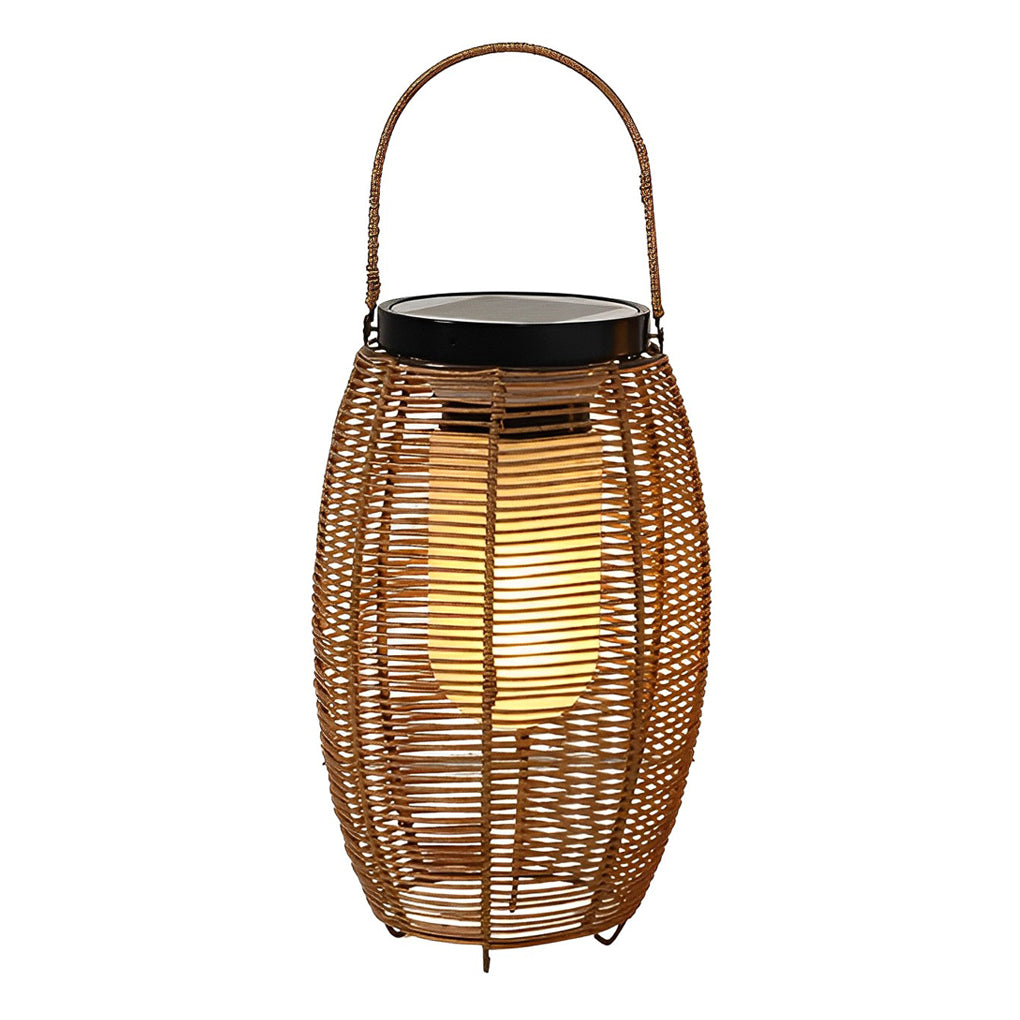 Hand Woven Rattan Solar Outdoor Floor Lamp Decorative IP65 Waterproof Lantern Light