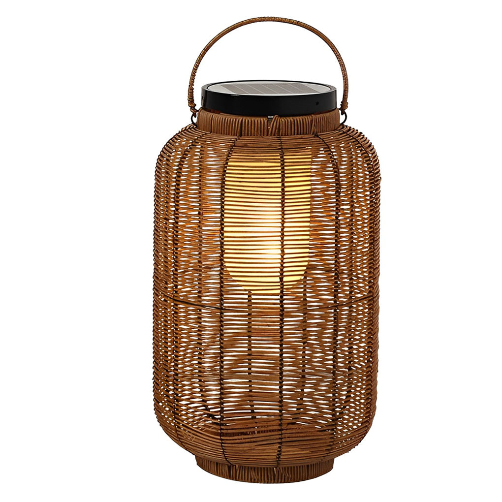 Hand Woven Rattan Solar Outdoor Floor Lamp Decorative IP65 Waterproof Lantern Light