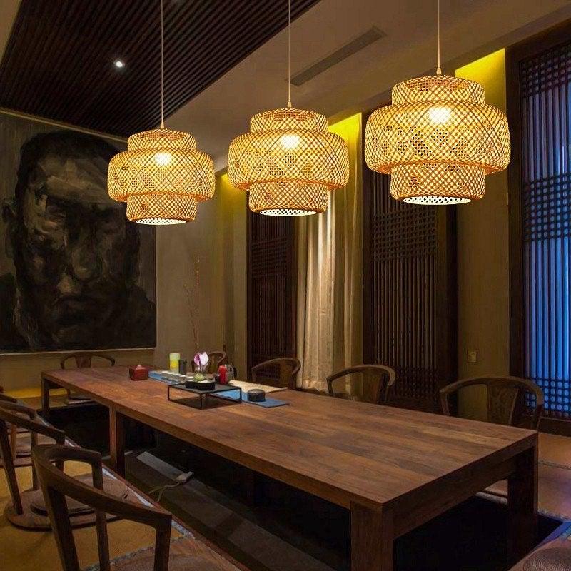 Handcrafted Bamboo Braided Pendant Light Natural Woven Hanging Lamp for Indoor Lighting