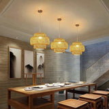 Handcrafted Bamboo Braided Pendant Light Natural Woven Hanging Lamp for Indoor Lighting