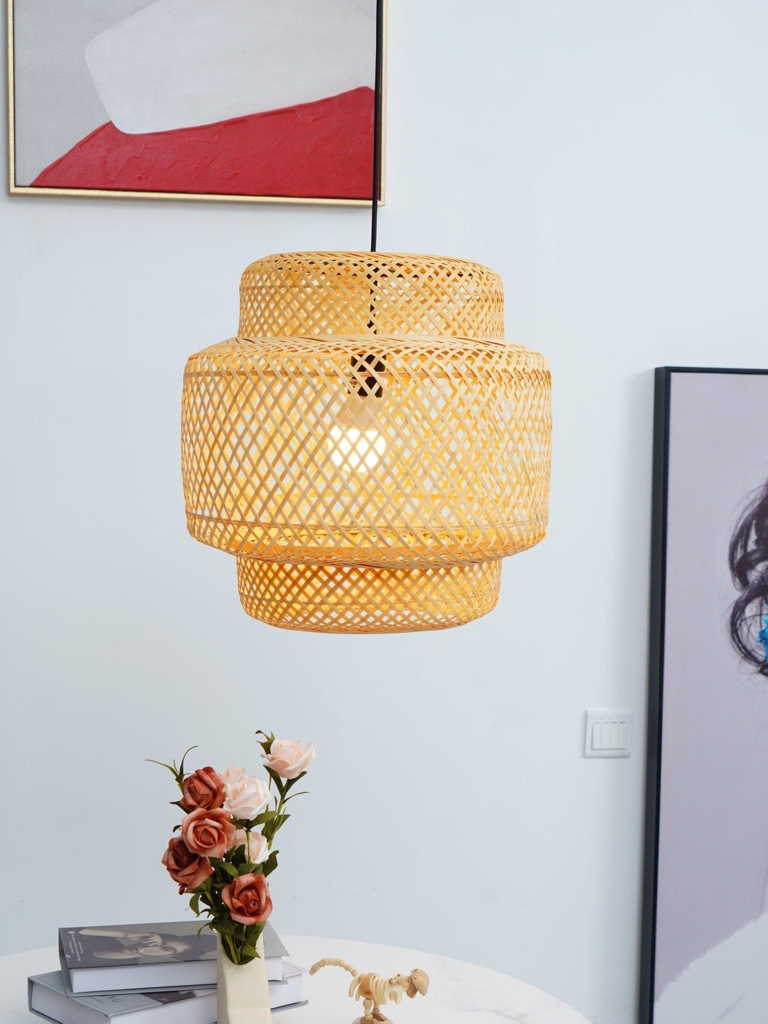 Handcrafted Bamboo Braided Pendant Light Natural Woven Hanging Lamp for Indoor Lighting