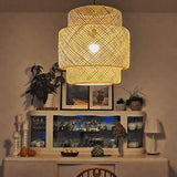 Handcrafted Bamboo Braided Pendant Light Natural Woven Hanging Lamp for Indoor Lighting