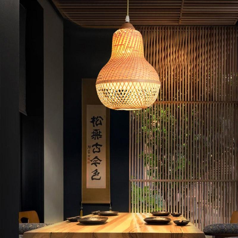 Handcrafted Bamboo Peach Inspired Pendant Light Burlywood Decorative Hanging Ceiling Fixture