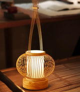 Handcrafted Bamboo Woven Table Lamp with Portable Handle and Integrated USB Charging Port