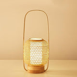 Handcrafted Bamboo Woven Table Lamp with Portable Handle and Integrated USB Charging Port