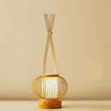 Handcrafted Bamboo Woven Table Lamp with Portable Handle and Integrated USB Charging Port