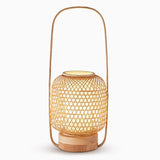 Handcrafted Bamboo Woven Table Lamp with Portable Handle and Integrated USB Charging Port