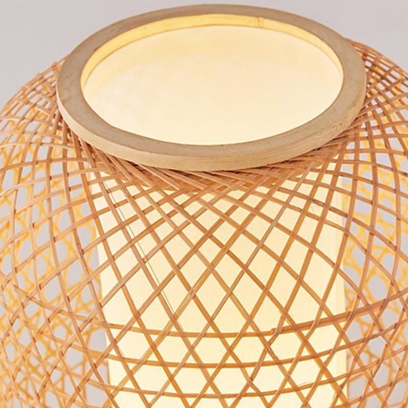 Handcrafted Bamboo Woven Table Lamp with Portable Handle and Integrated USB Charging Port