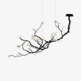 Handcrafted Ceramic Flower Branch Chandelier White Floral Ceiling Light with Brass Frame