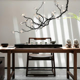 Handcrafted Ceramic Flower Branch Chandelier White Floral Ceiling Light with Brass Frame