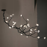 Handcrafted Ceramic Flower Branch Chandelier White Floral Ceiling Light with Brass Frame