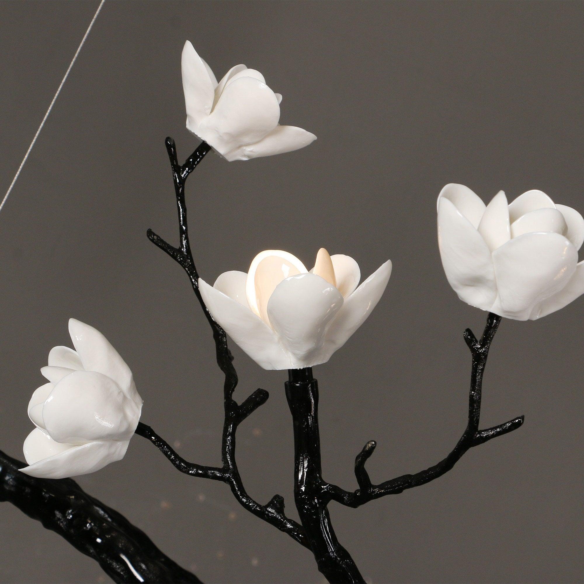 Handcrafted Ceramic Flower Branch Chandelier White Floral Ceiling Light with Brass Frame