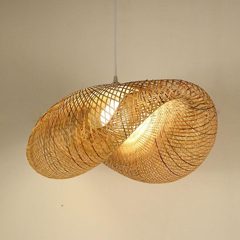 Handcrafted Curved Bamboo Woven Pendant Light Modern Farmhouse Hanging Ceiling Lamp