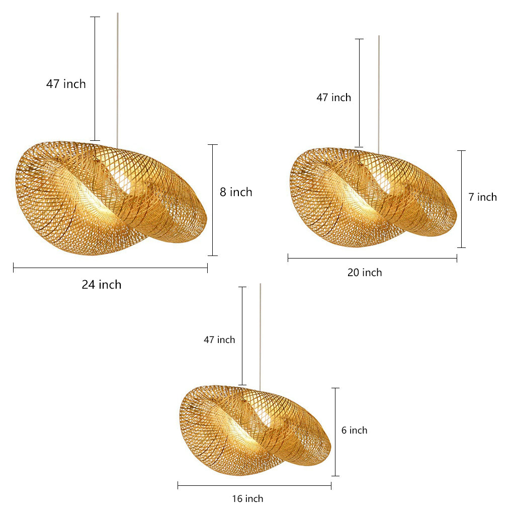 Handcrafted Curved Bamboo Woven Pendant Light Modern Farmhouse Hanging Ceiling Lamp