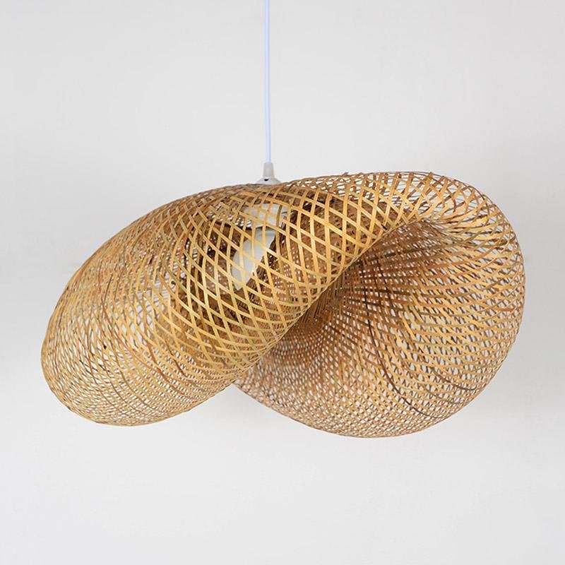 Handcrafted Curved Bamboo Woven Pendant Light Modern Farmhouse Hanging Ceiling Lamp