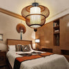 Handcrafted Dark Brown Bamboo Moroccan Bubble Pendant Light Two Tier Woven Wood Ceiling Fixture