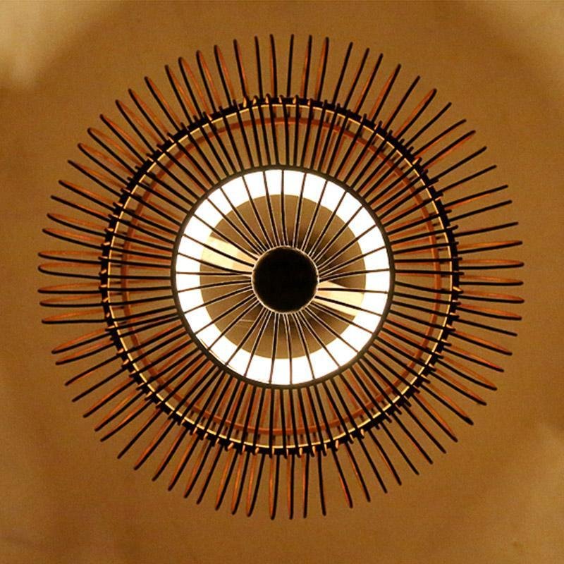 Handcrafted Dark Brown Bamboo Moroccan Bubble Pendant Light Two Tier Woven Wood Ceiling Fixture