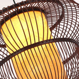 Handcrafted Dark Brown Bamboo Moroccan Bubble Pendant Light Two Tier Woven Wood Ceiling Fixture