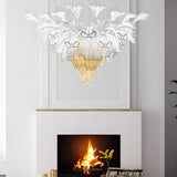 Handcrafted Flower Art Glass Chandelier Modern LED Pendant Light with 3 Color Dimming Settings
