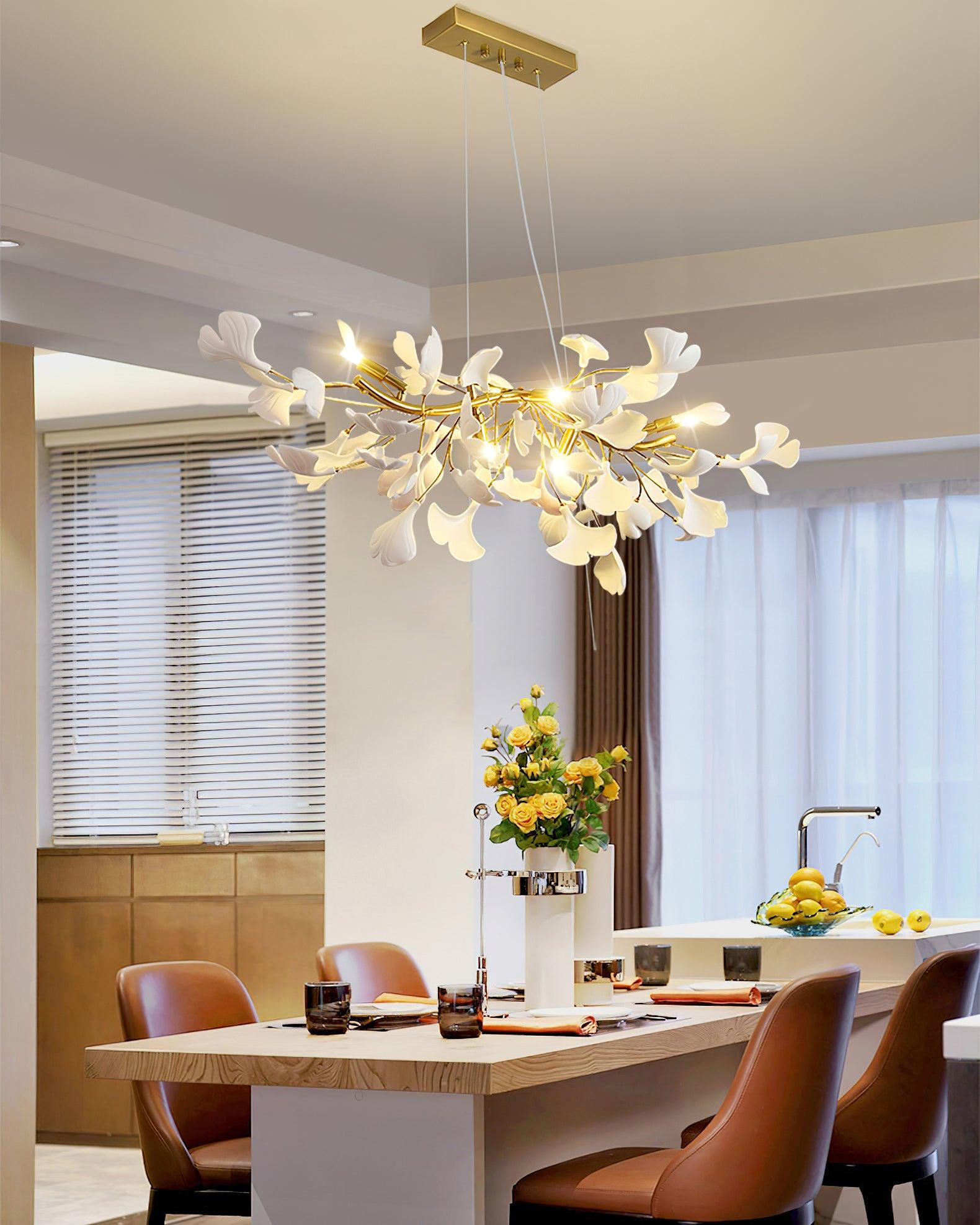 Handcrafted Ginkgo Petal Ceramic Chandelier Elegant Porcelain Leaf Lighting Fixture