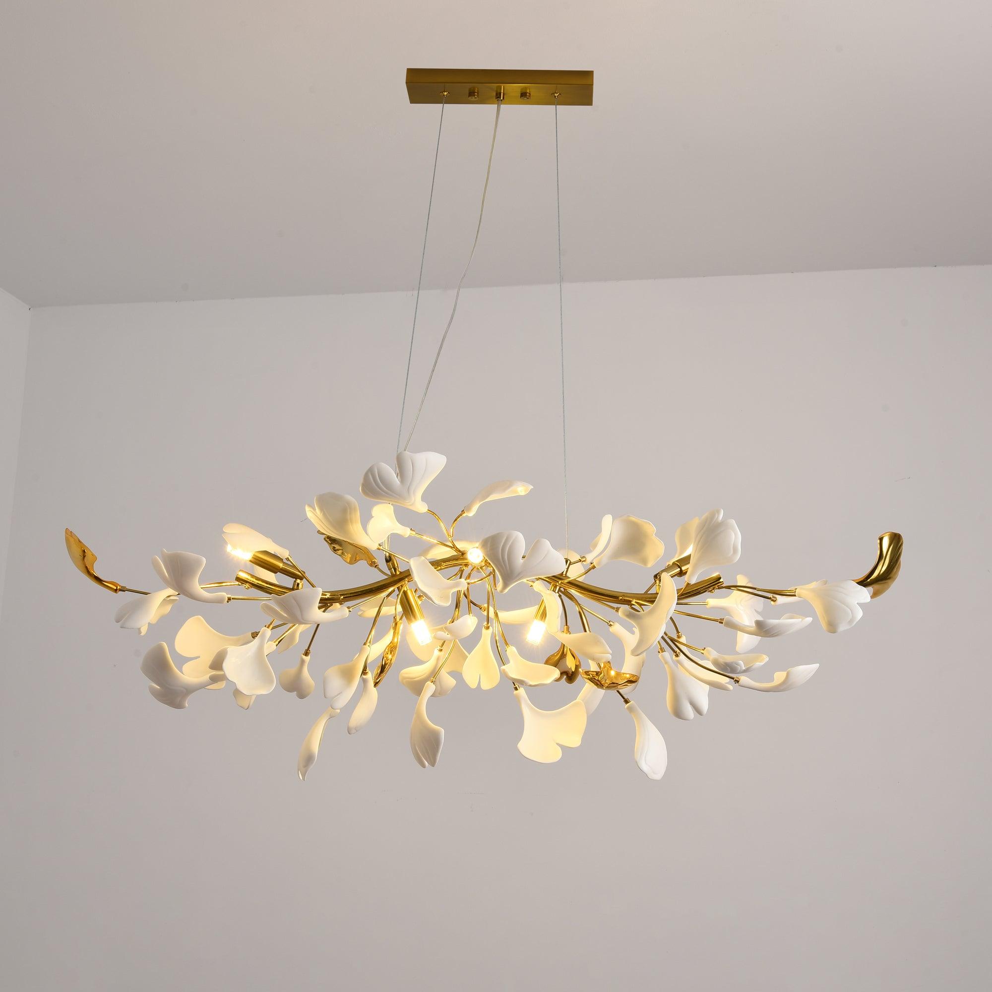 Handcrafted Ginkgo Petal Ceramic Chandelier Elegant Porcelain Leaf Lighting Fixture