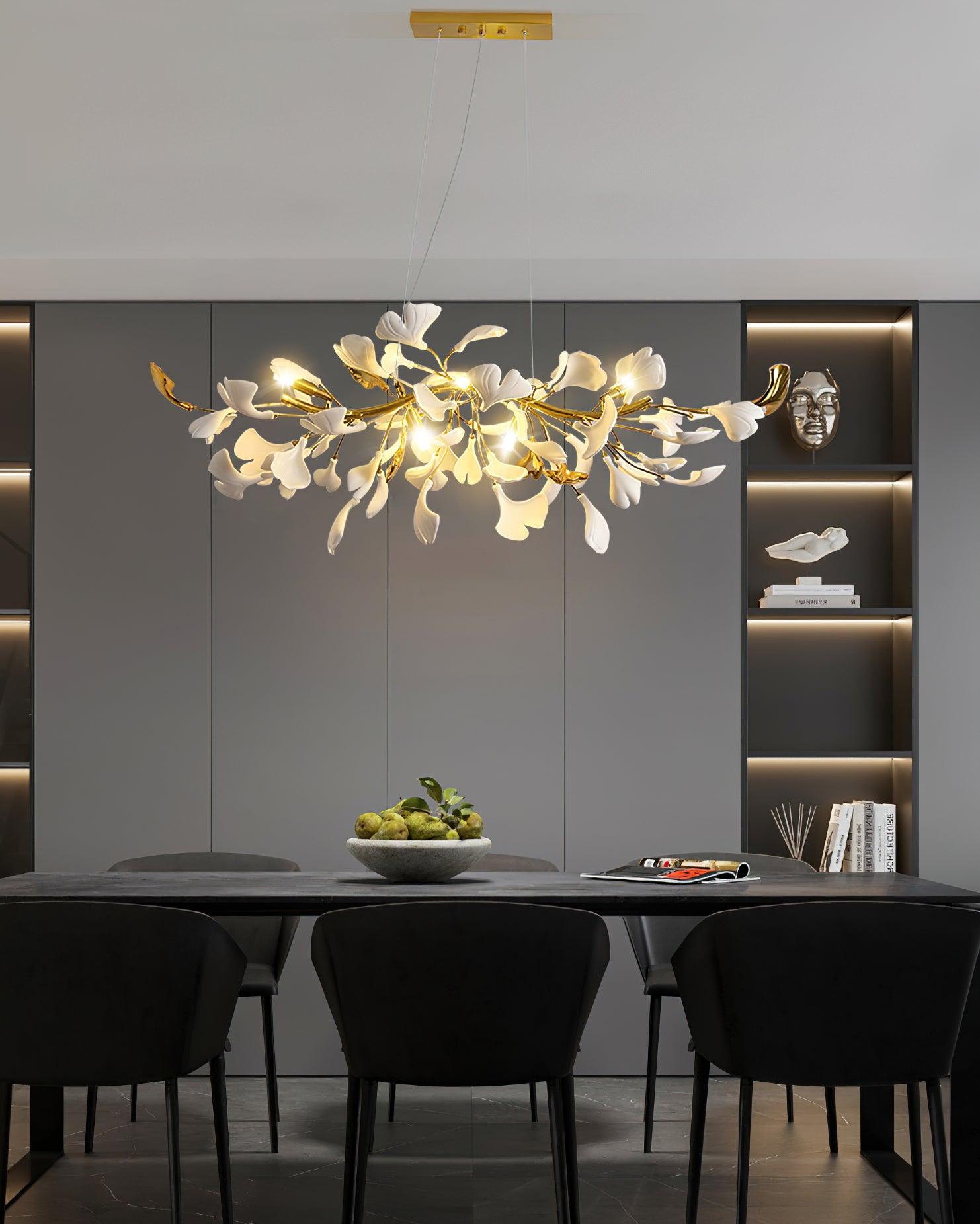 Handcrafted Ginkgo Petal Ceramic Chandelier Elegant Porcelain Leaf Lighting Fixture