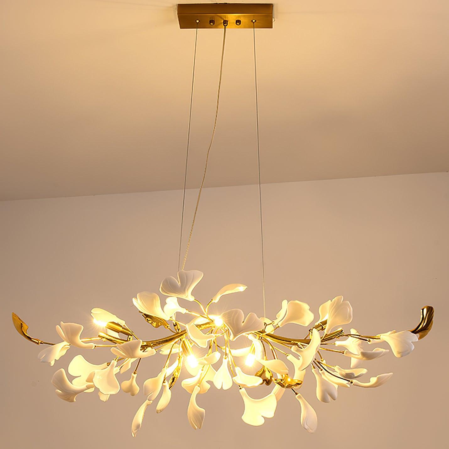 Handcrafted Ginkgo Petal Ceramic Chandelier Elegant Porcelain Leaf Lighting Fixture