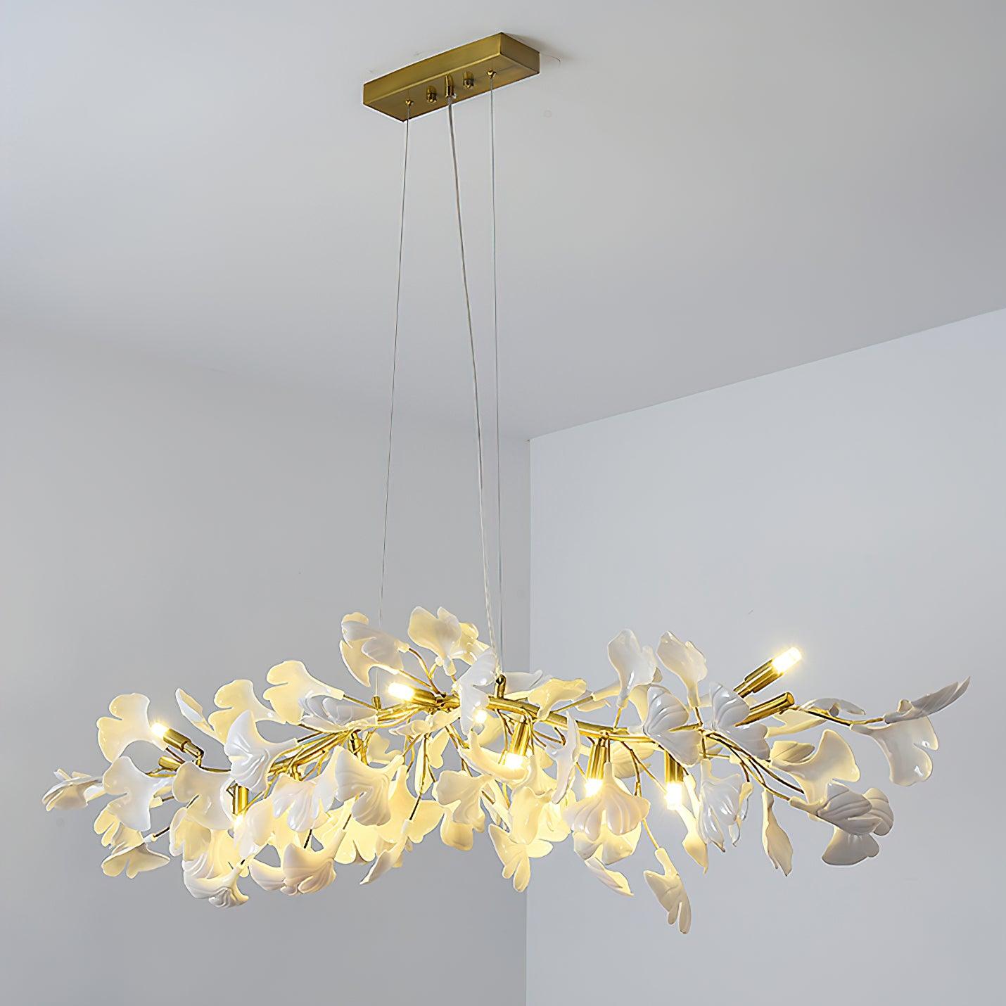 Handcrafted Ginkgo Petal Ceramic Chandelier Elegant Porcelain Leaf Lighting Fixture