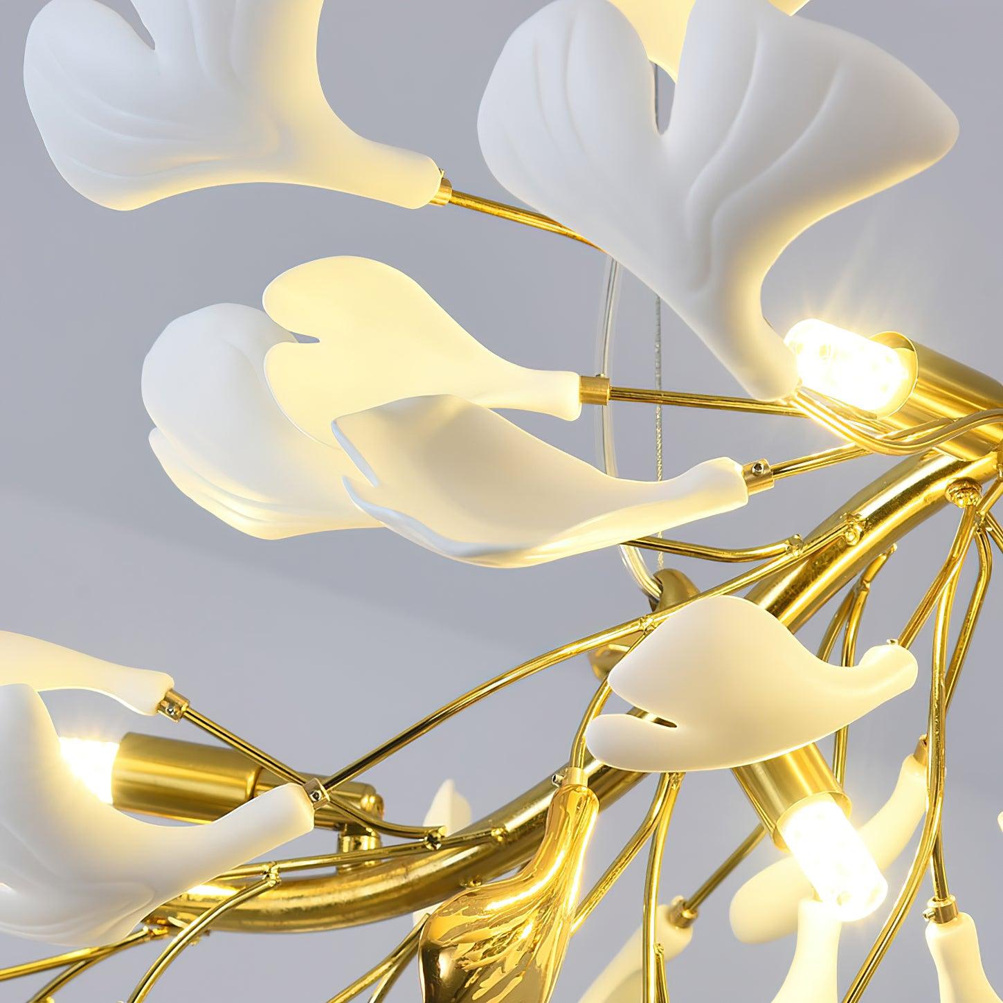 Handcrafted Ginkgo Petal Ceramic Chandelier Elegant Porcelain Leaf Lighting Fixture