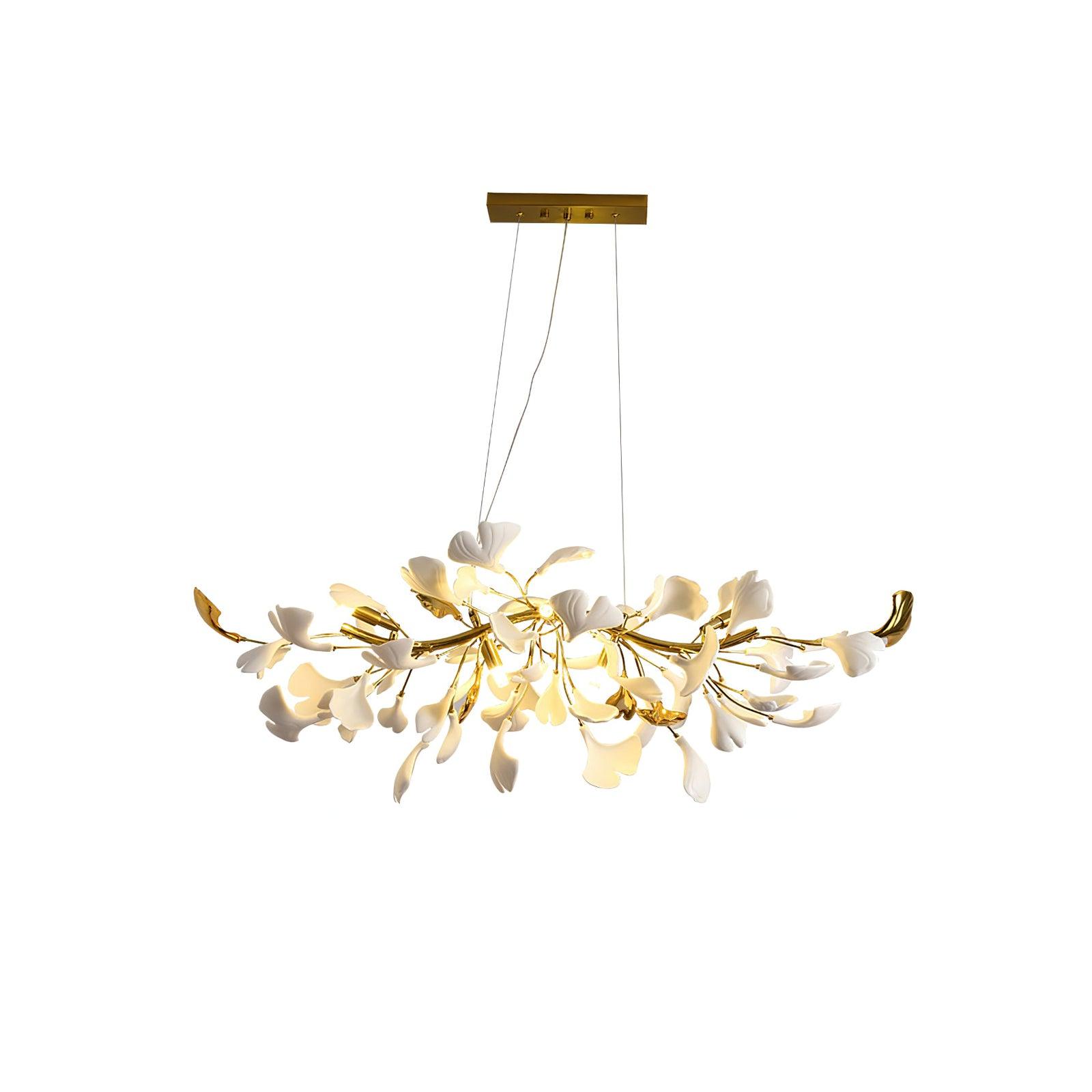 Handcrafted Ginkgo Petal Ceramic Chandelier Elegant Porcelain Leaf Lighting Fixture