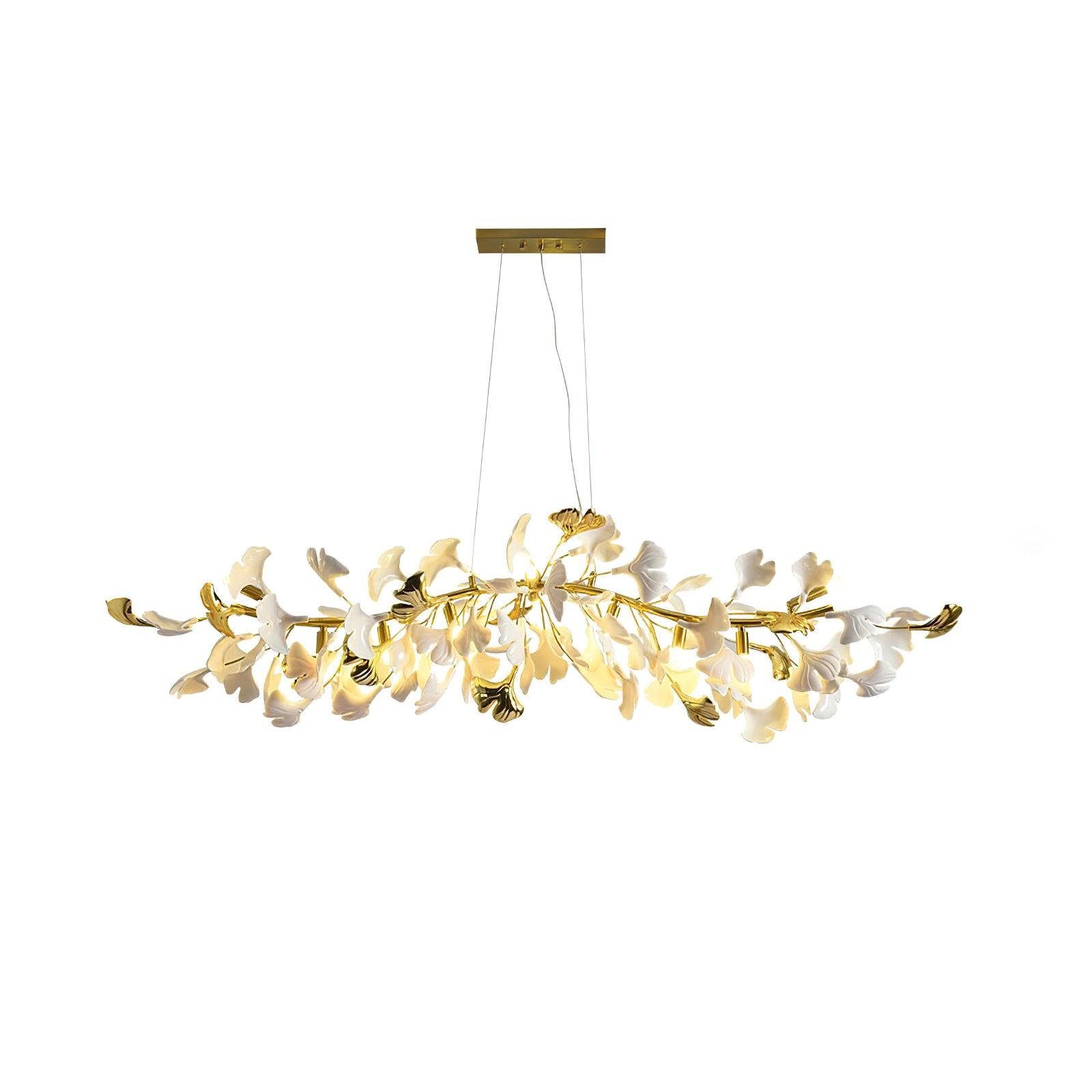 Handcrafted Ginkgo Petal Ceramic Chandelier Elegant Porcelain Leaf Lighting Fixture