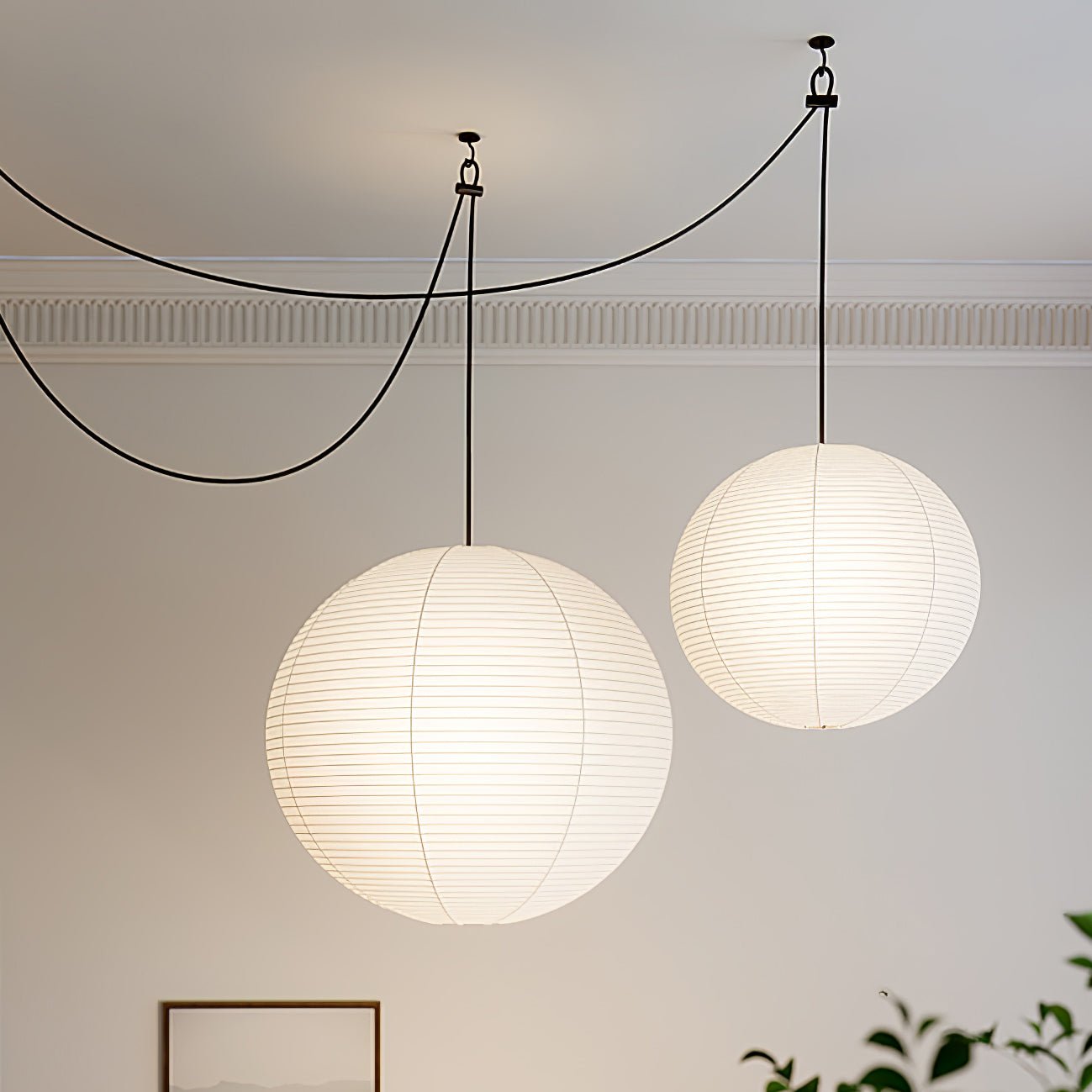 Handcrafted Japanese Mulberry Paper Pendant Swag Light Minimalist Rice Paper Lantern