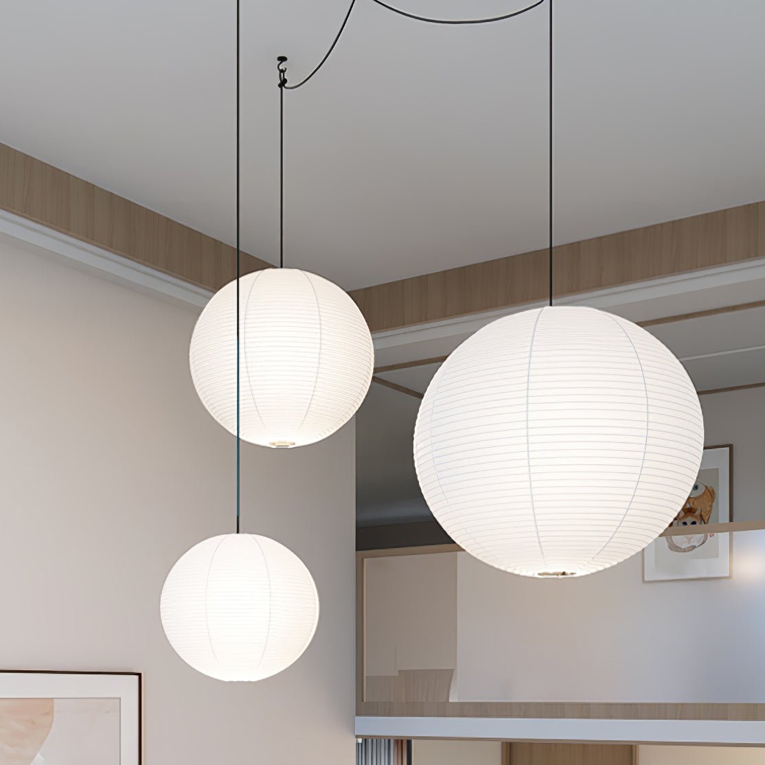Handcrafted Japanese Mulberry Paper Pendant Swag Light Minimalist Rice Paper Lantern