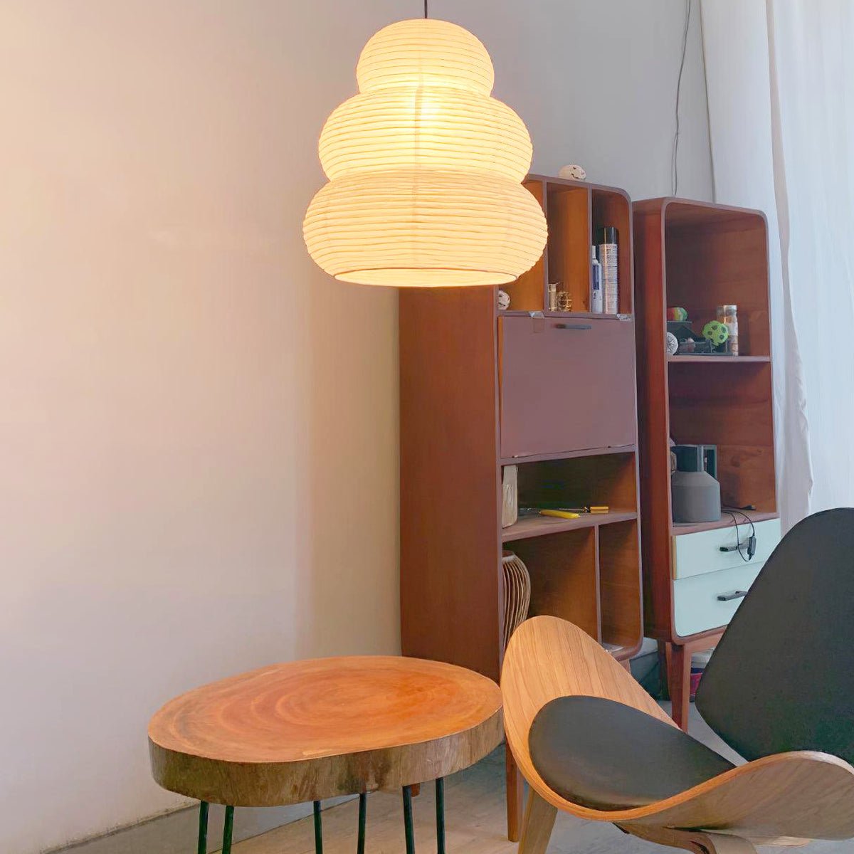 Handcrafted Japanese Style Rice Paper 24N Pendant Light White Washi Paper Ceiling Lamp