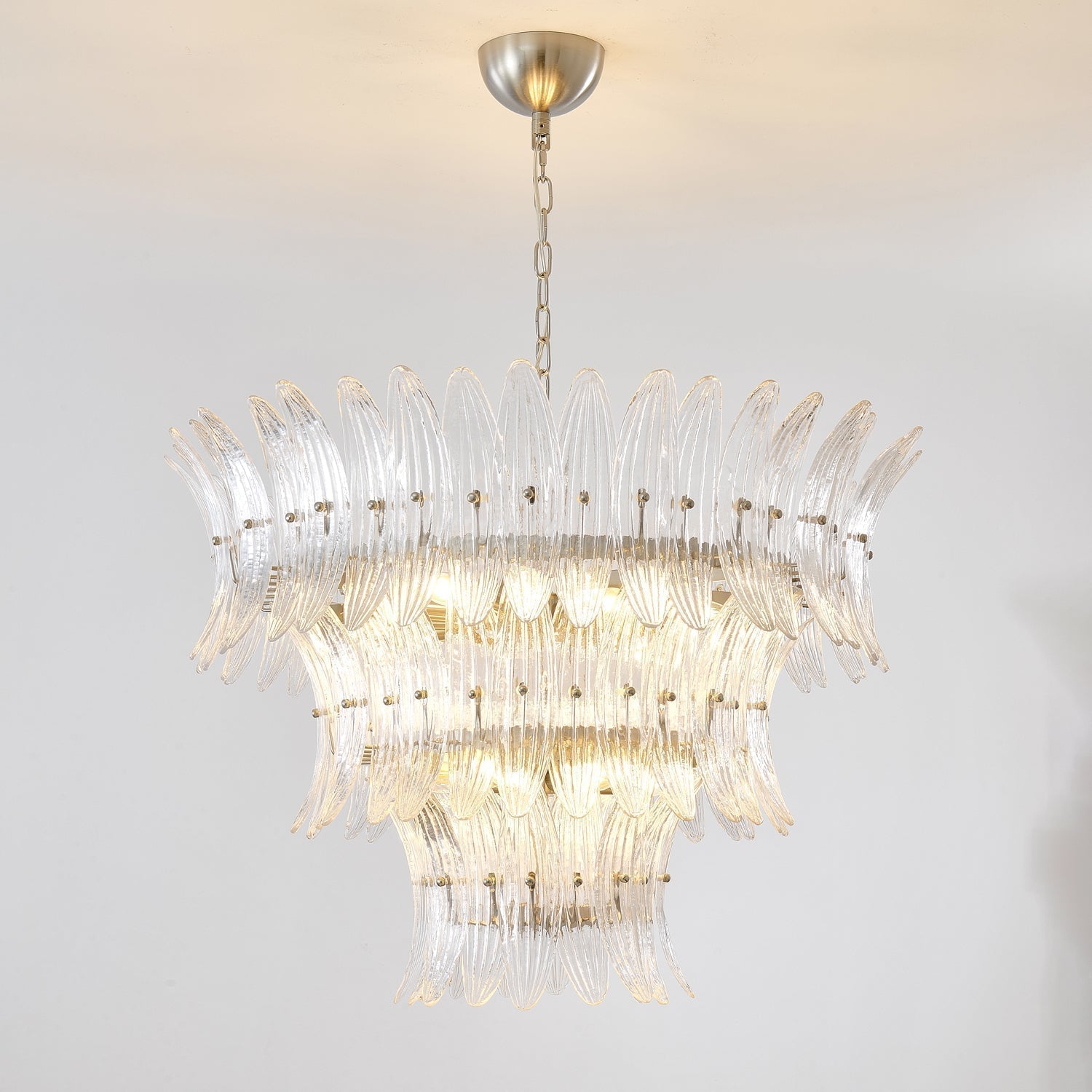 Handcrafted Murano Glass Leaf Crown Chandelier Luxury Tiered Living Room Ceiling Light